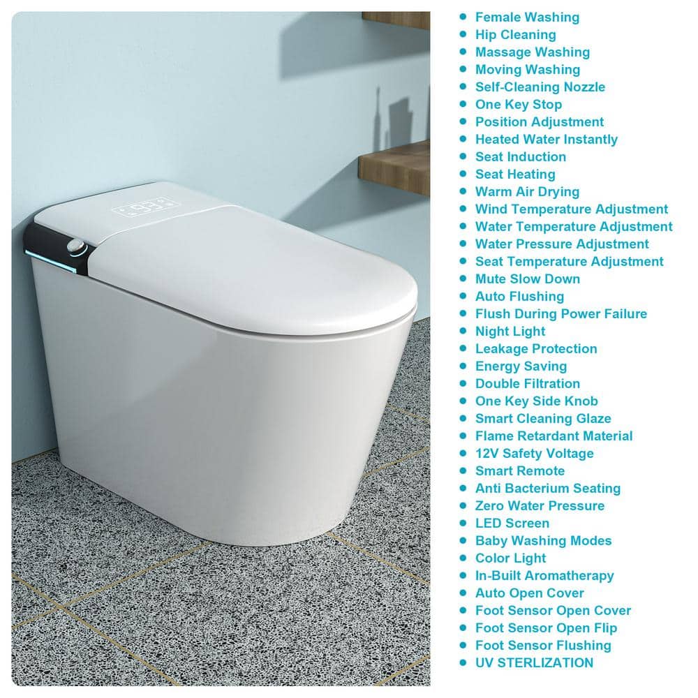 ANGELES HOME Elongated Bidet Toilet 1.28 GPF with Foot Sensor and Auto Flushing