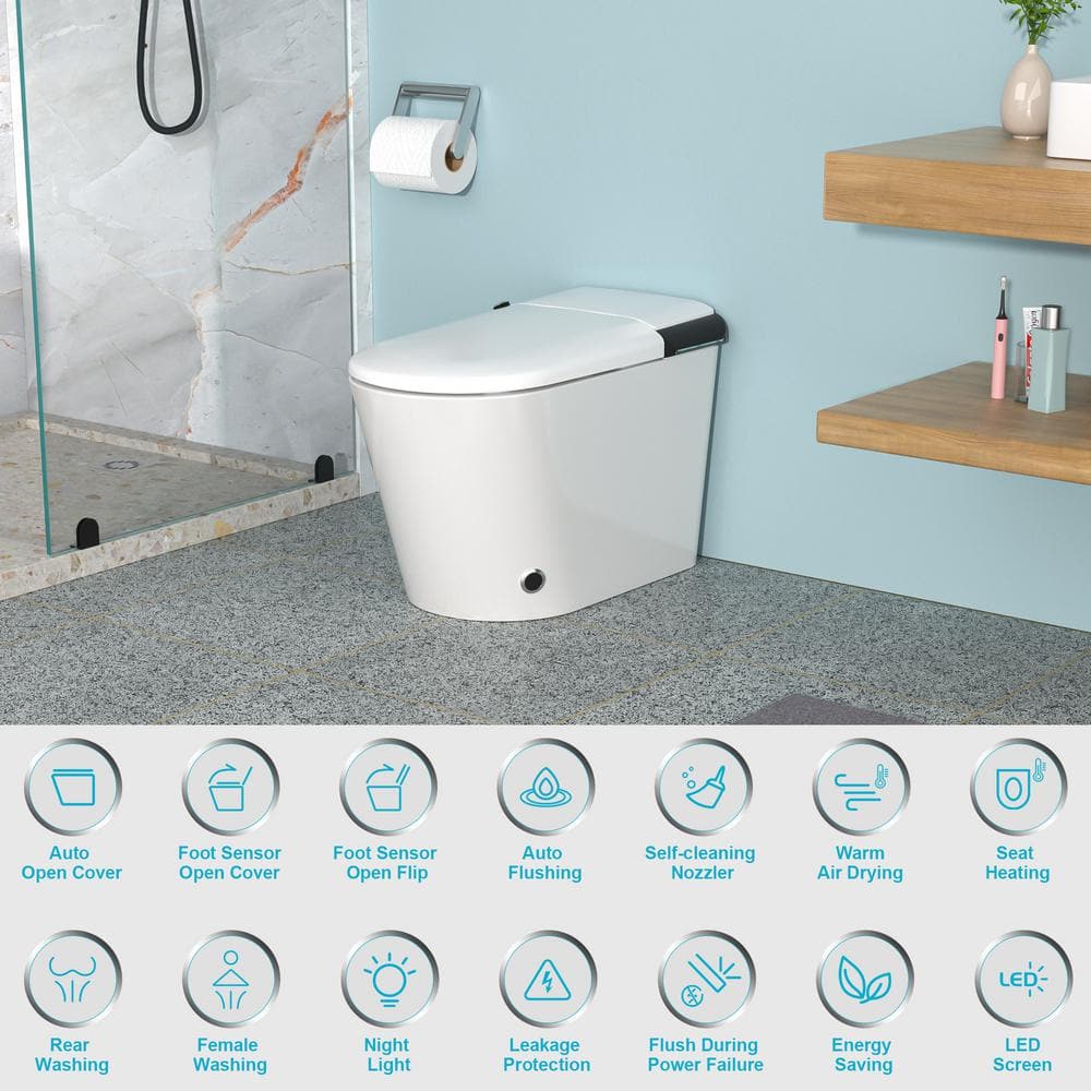 ANGELES HOME Elongated Bidet Toilet 1.28 GPF with Foot Sensor and Auto Flushing
