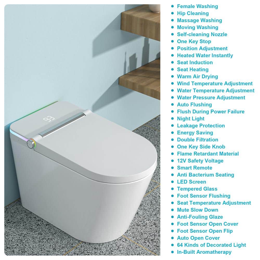 ANGELES HOME Elongated Smart Bidet Toilet with Heated Seat and LED Night Light