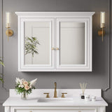 ANGELES HOME 40 in. W x 30 in. H Rectangular Solid Wood Wall Mount Medicine Cabinet with Mirror, 2-Soft-Closed Door,Easy Hang, White