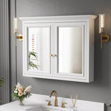 ANGELES HOME 40 in. W x 30 in. H Rectangular Solid Wood Wall Mount Medicine Cabinet with Mirror, 2-Soft-Closed Door,Easy Hang, White