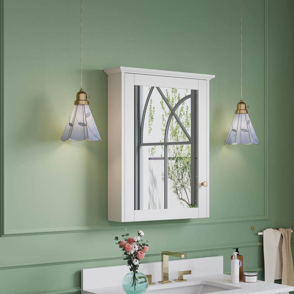 ANGELES HOME 24 in. W x 30 in. H Medium Rectangular White Solid Wood Frame Surface Mount Soft Close Medicine Cabinet with Mirror