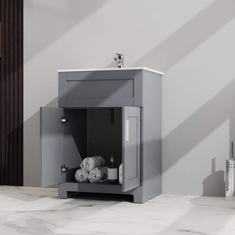 ANGELES HOME 24-inch Gray MDF Bathroom Vanity with Drop-in Laundry Sink and Cabinet