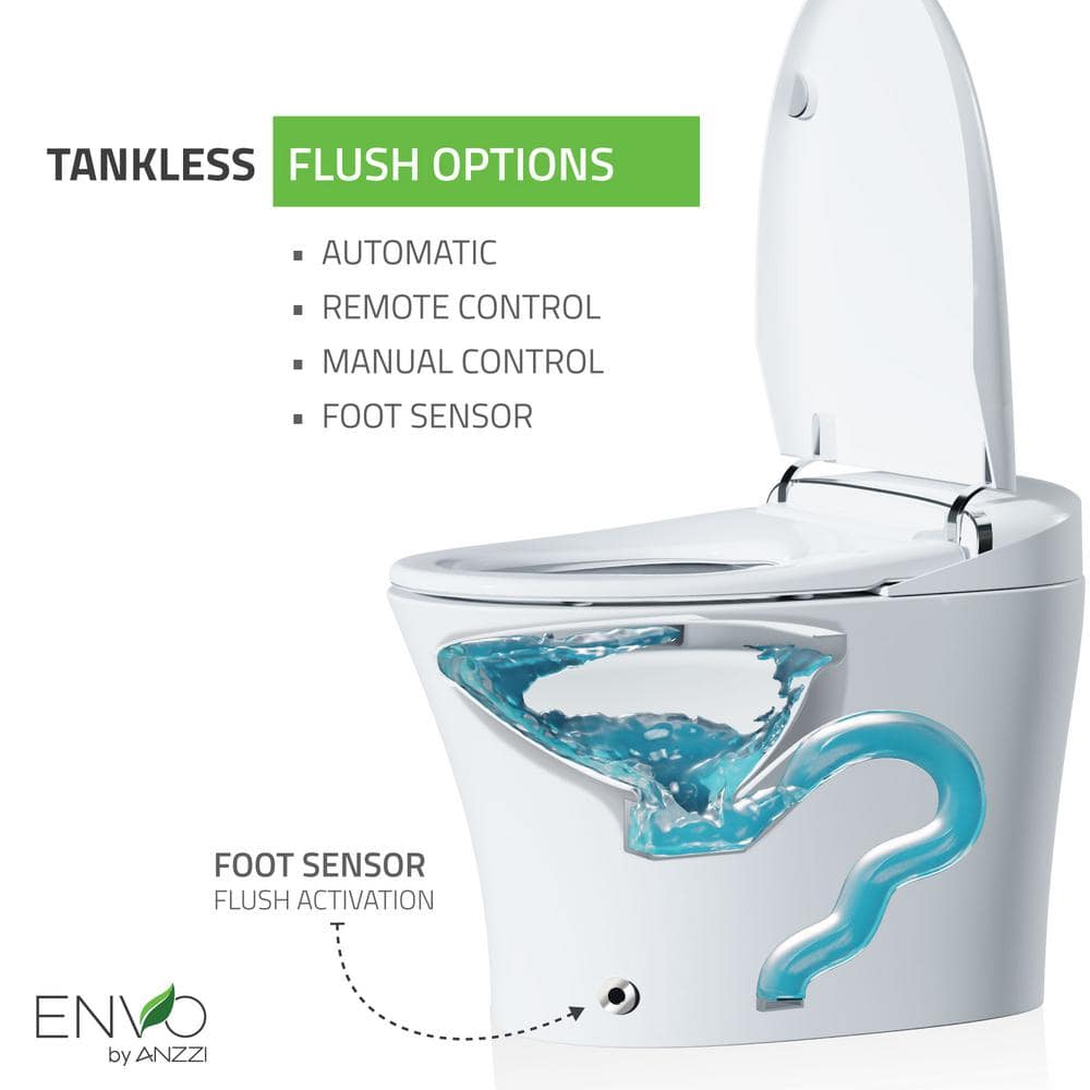 ANZZI ENVO Aura Smart Bidet Toilet with Remote Control, Auto Flush, Heated Seat, and Deodorizer in White