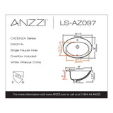 ANZZI Cadenza Series 20.5 x 18 in. Vitreous China Drop-In Bathroom Sink Basin, 7.5 in. Bowl Depth, White