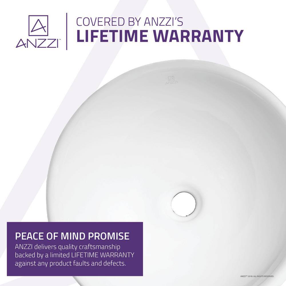 ANZZI Deux Series Ceramic Vessel Sink in Glossy White, 16.3 in. Round Top-Mount