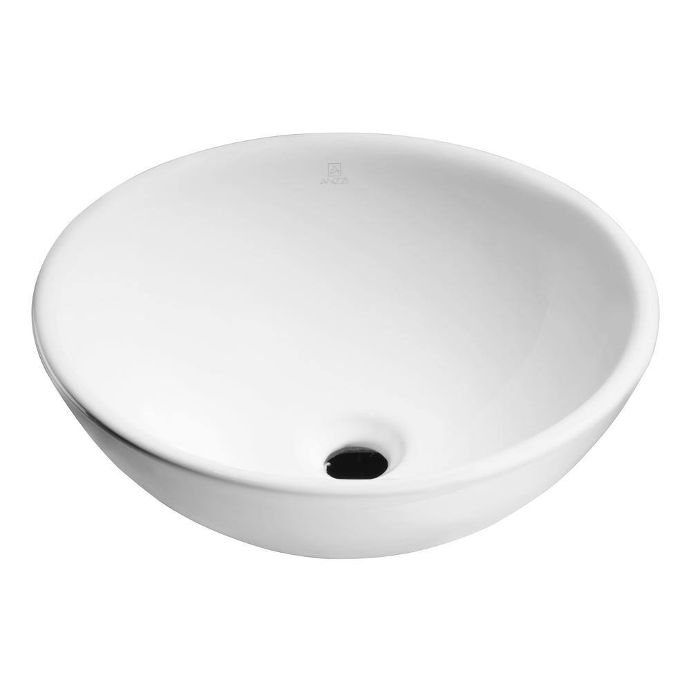 ANZZI Deux Series Ceramic Vessel Sink in Glossy White, 16.3 in. Round Top-Mount