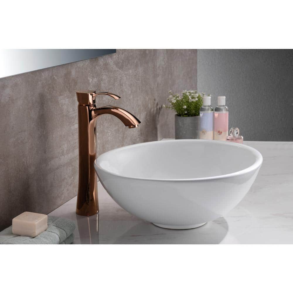 ANZZI Deux Series Ceramic Vessel Sink in Glossy White, 16.3 in. Round Top-Mount