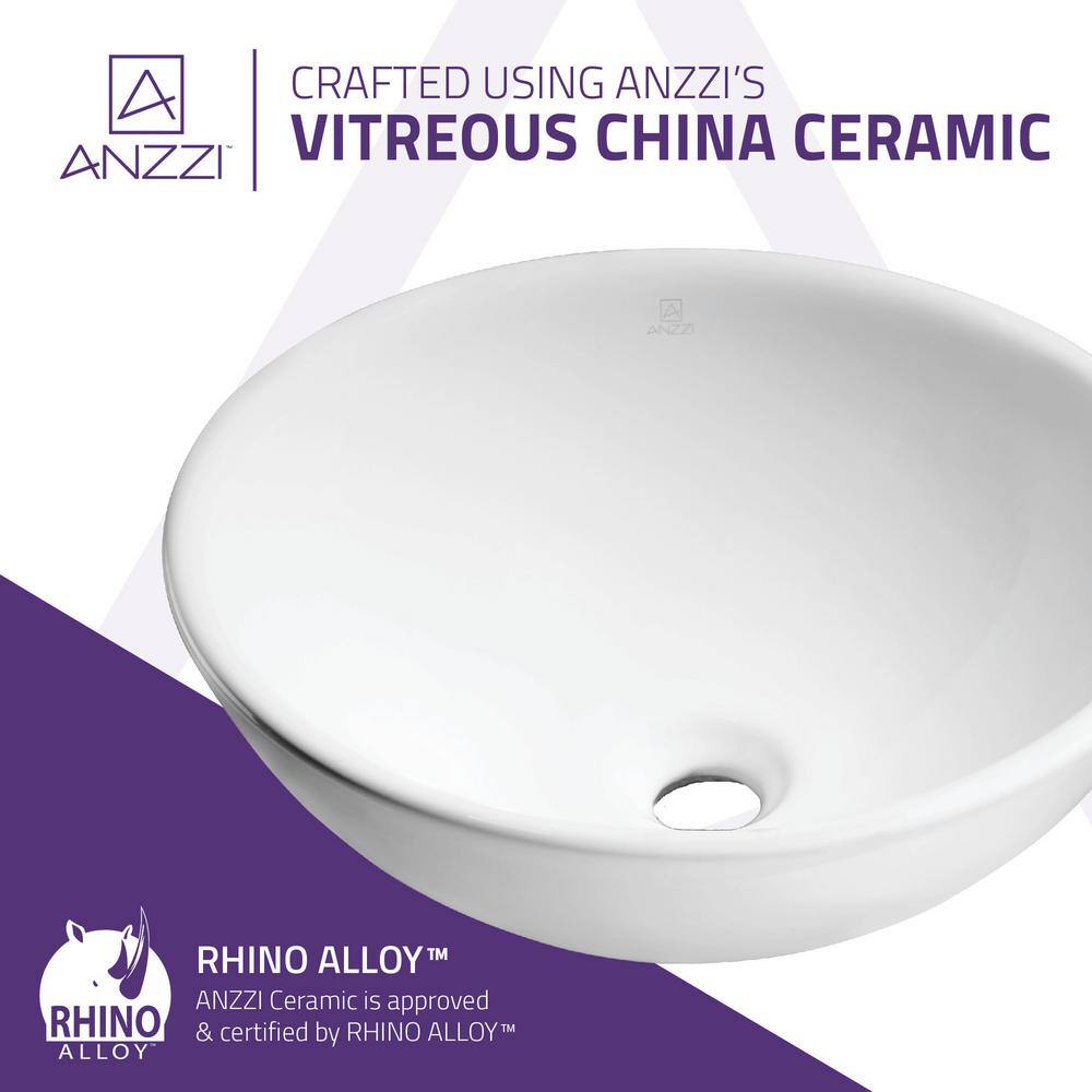 ANZZI Deux Series Ceramic Vessel Sink in Glossy White, 16.3 in. Round Top-Mount
