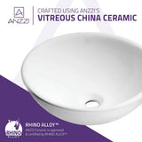 ANZZI Deux Series Ceramic Vessel Sink in Glossy White, 16.3 in. Round Top-Mount