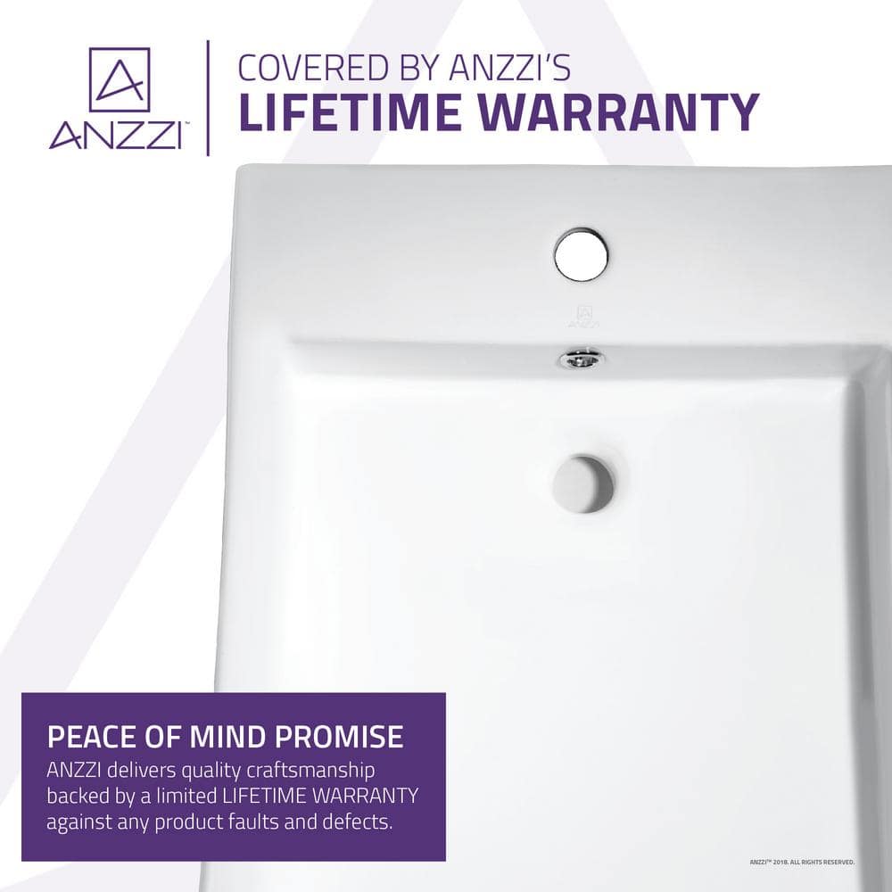 ANZZI Deux Series Rectangular Ceramic Vessel Sink, 22 x 18.3 x 5 in, White