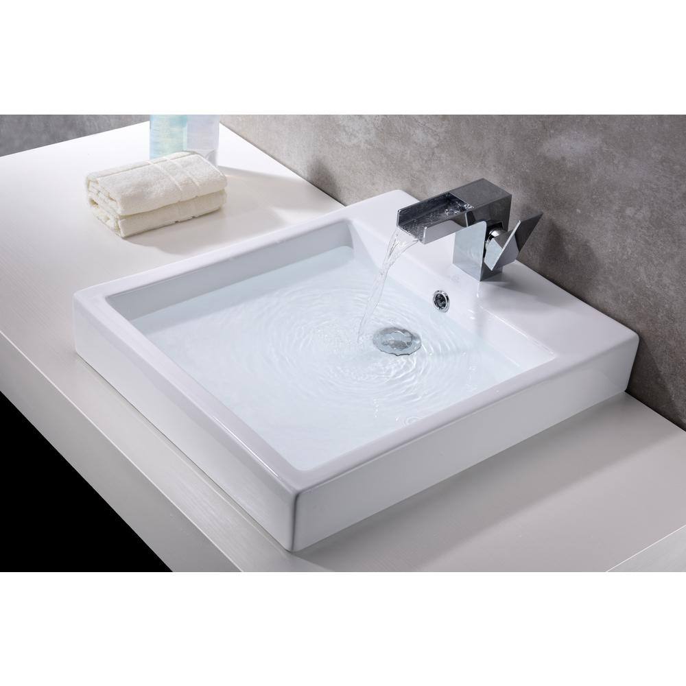 ANZZI Deux Series Rectangular Ceramic Vessel Sink, 22 x 18.3 x 5 in, White