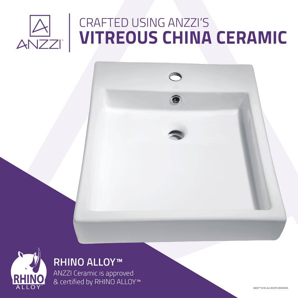 ANZZI Deux Series Rectangular Ceramic Vessel Sink, 22 x 18.3 x 5 in, White