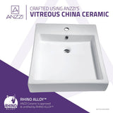 ANZZI Deux Series Rectangular Ceramic Vessel Sink, 22 x 18.3 x 5 in, White