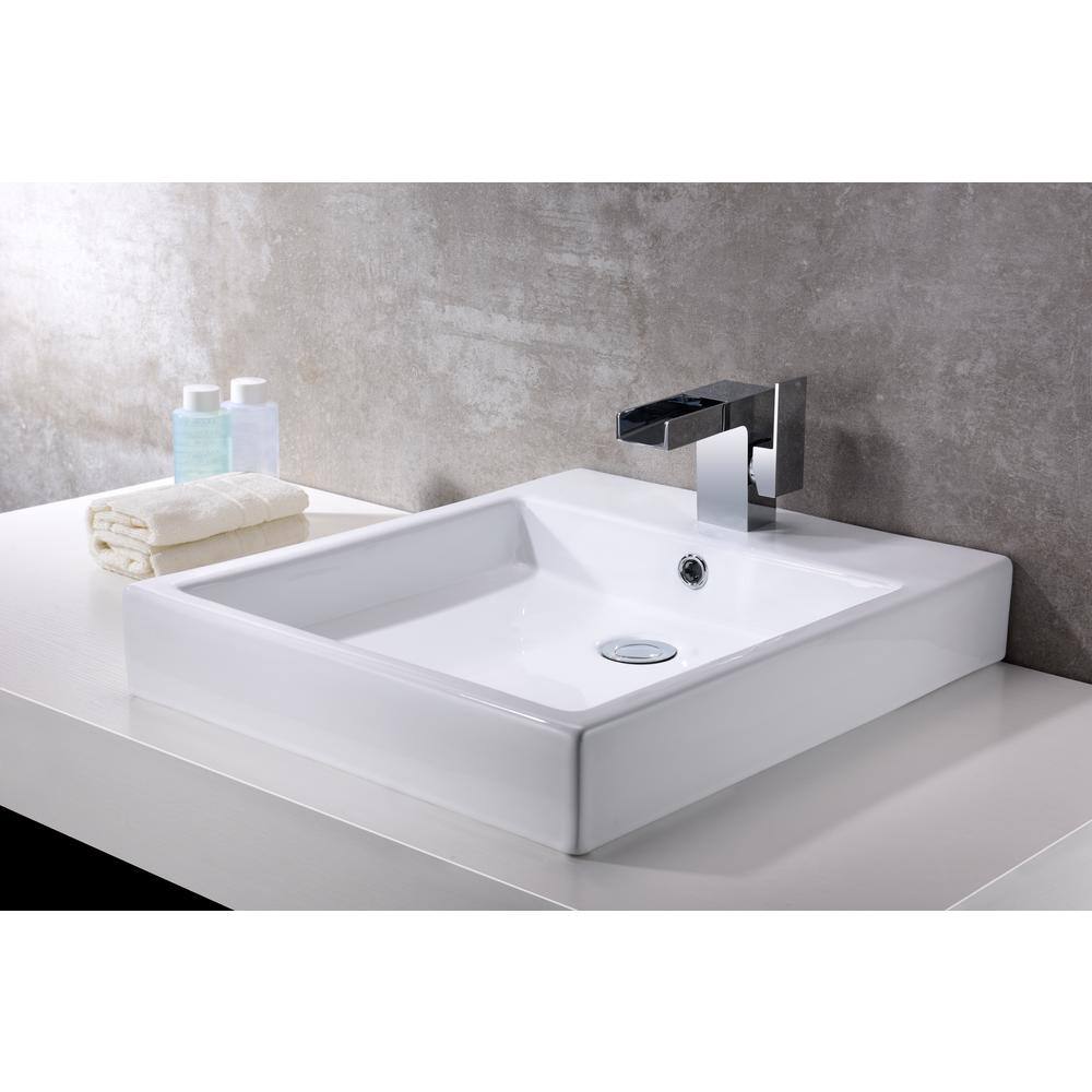 ANZZI Deux Series Rectangular Ceramic Vessel Sink, 22 x 18.3 x 5 in, White