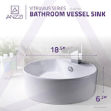 ANZZI Vitruvius Series Ceramic Round Vessel Sink, 18.5 in. x 18.5 in., Glossy White