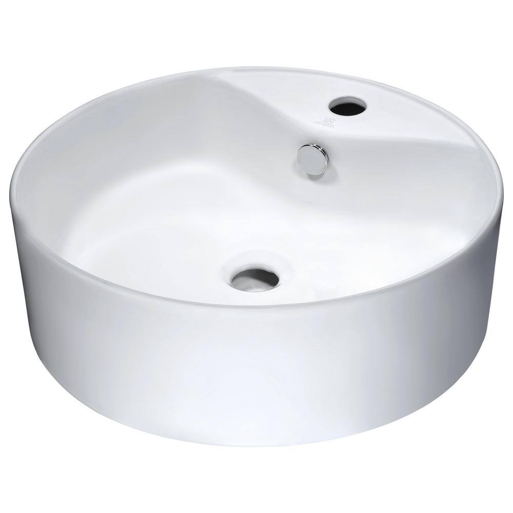 ANZZI Vitruvius Series Ceramic Round Vessel Sink, 18.5 in. x 18.5 in., Glossy White