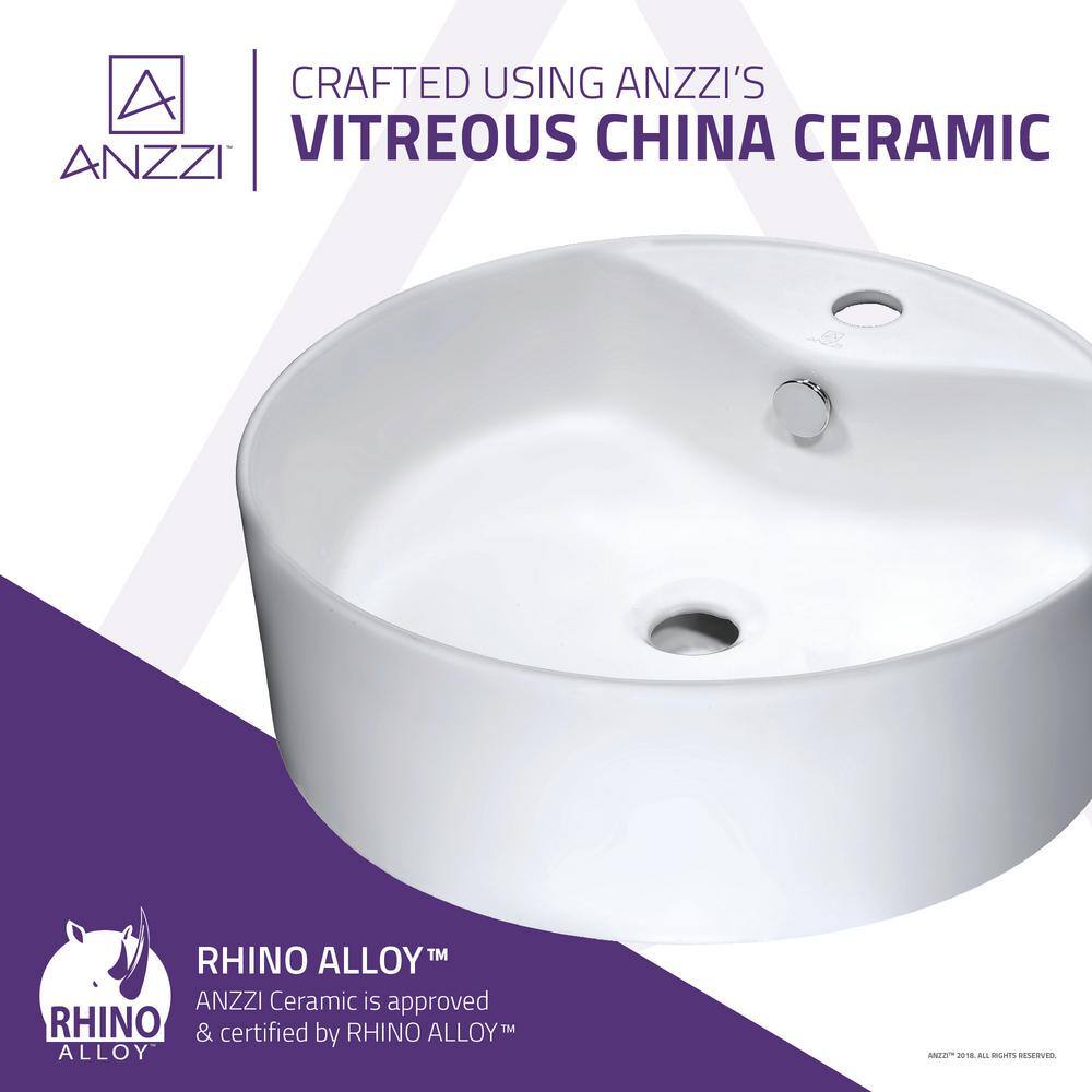 ANZZI Vitruvius Series Ceramic Round Vessel Sink, 18.5 in. x 18.5 in., Glossy White