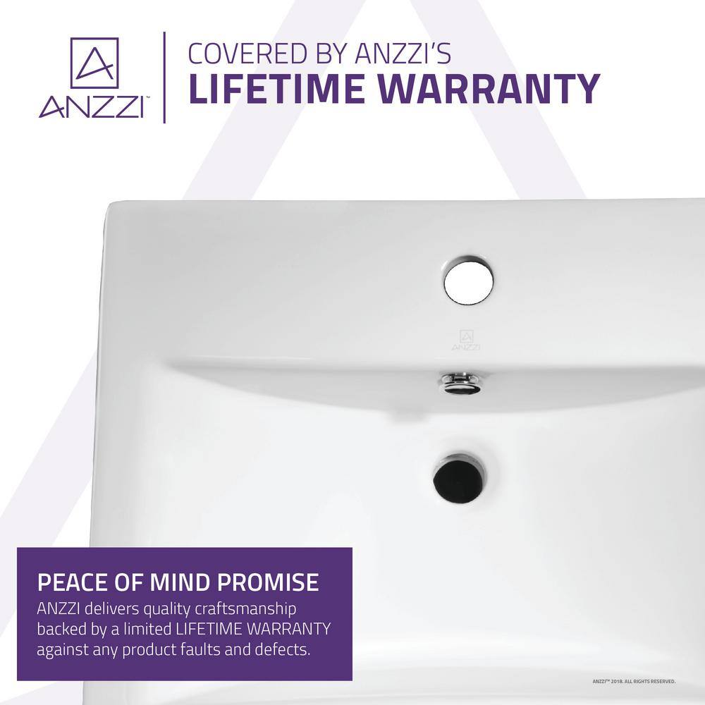 ANZZI Vitruvius Series Ceramic Vessel Sink, Rectangular, 20.5 in. x 16.3 in., Glossy White