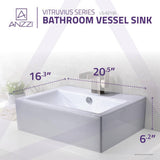 ANZZI Vitruvius Series Ceramic Vessel Sink, Rectangular, 20.5 in. x 16.3 in., Glossy White