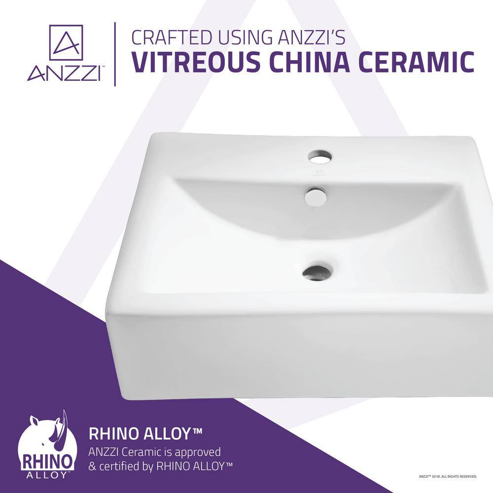 ANZZI Vitruvius Series Ceramic Vessel Sink, Rectangular, 20.5 in. x 16.3 in., Glossy White