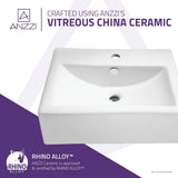 ANZZI Vitruvius Series Ceramic Vessel Sink, Rectangular, 20.5 in. x 16.3 in., Glossy White