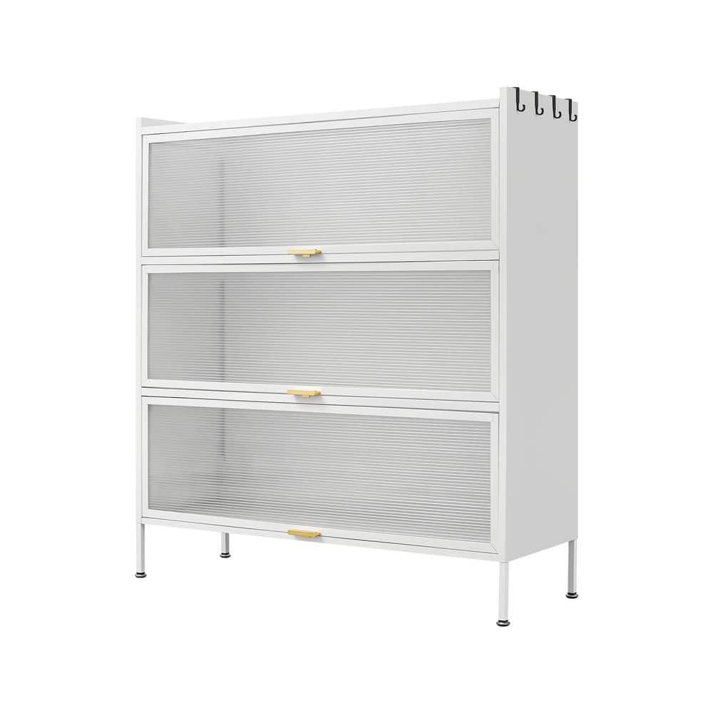 Aoibox 39-in W x 13-in D x 43-in H Ready to Assemble 3-Tier Metal Floor Pantry and Kitchenware Cabinet in White