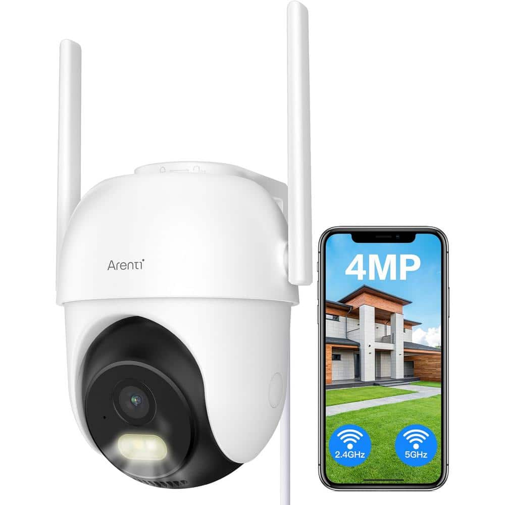 ARENTI 4MP Home Hardwired Surveillance WiFi Camera, Pan/Tilt, 2.4G/5GHz Bands, Night Vision, Sound/Light Alarm, AI Filtering