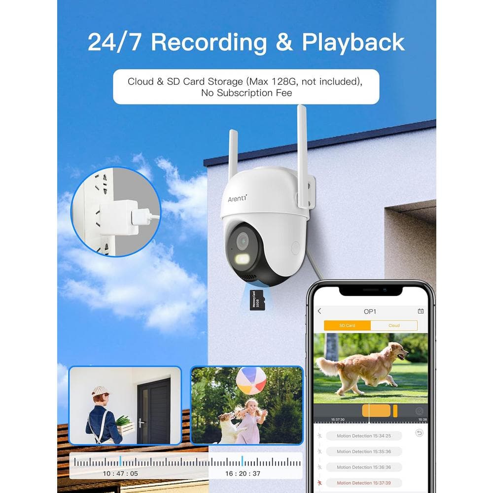 ARENTI 4MP Home Hardwired Surveillance WiFi Camera, Pan/Tilt, 2.4G/5GHz Bands, Night Vision, Sound/Light Alarm, AI Filtering