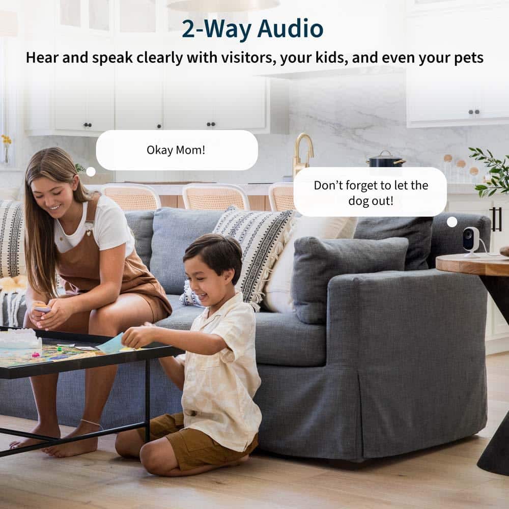 Arlo Essential Wireless Indoor Security Camera 2K (2nd Gen) with Privacy Shield, Night Vision, and Integrated Siren - White