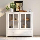 Modern 39.37-in W x 15.55-in D x 35.43-in H in White MDF Assemble Upper Diagonal Kitchen Cabinet with Double Glass Doors