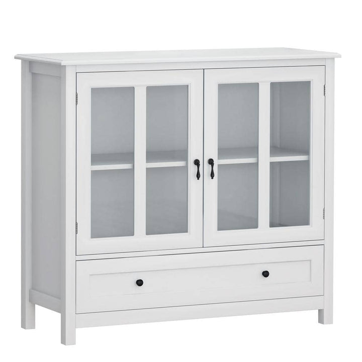 Modern 39.37-in W x 15.55-in D x 35.43-in H in White MDF Assemble Upper Diagonal Kitchen Cabinet with Double Glass Doors
