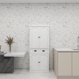 30 in. W x 16 in. D x 72 in. H in White Assemble Floor Diagonal Kitchen Cabinet with 4 Doors for Dining Room