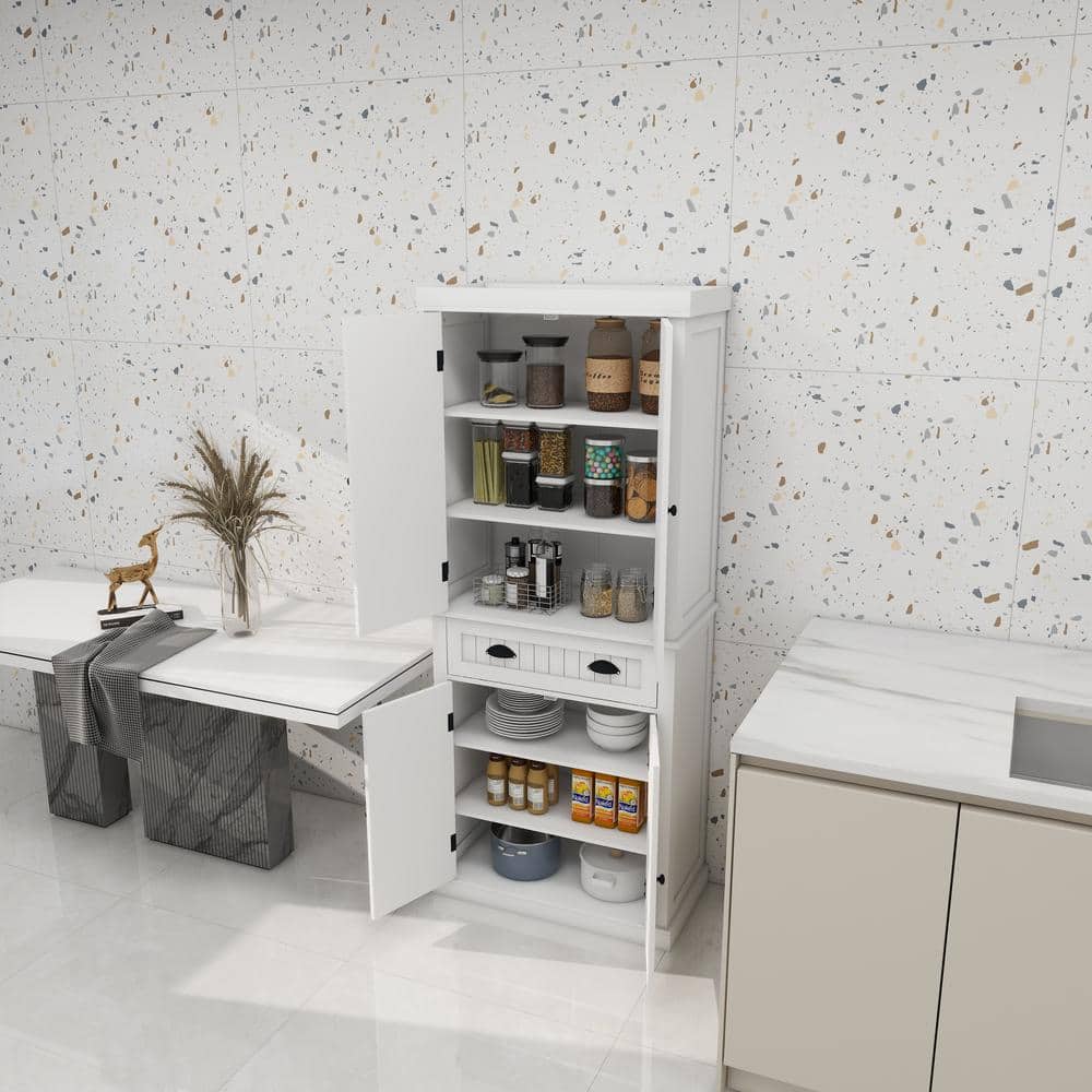 30 in. W x 16 in. D x 72 in. H in White Assemble Floor Diagonal Kitchen Cabinet with 4 Doors for Dining Room