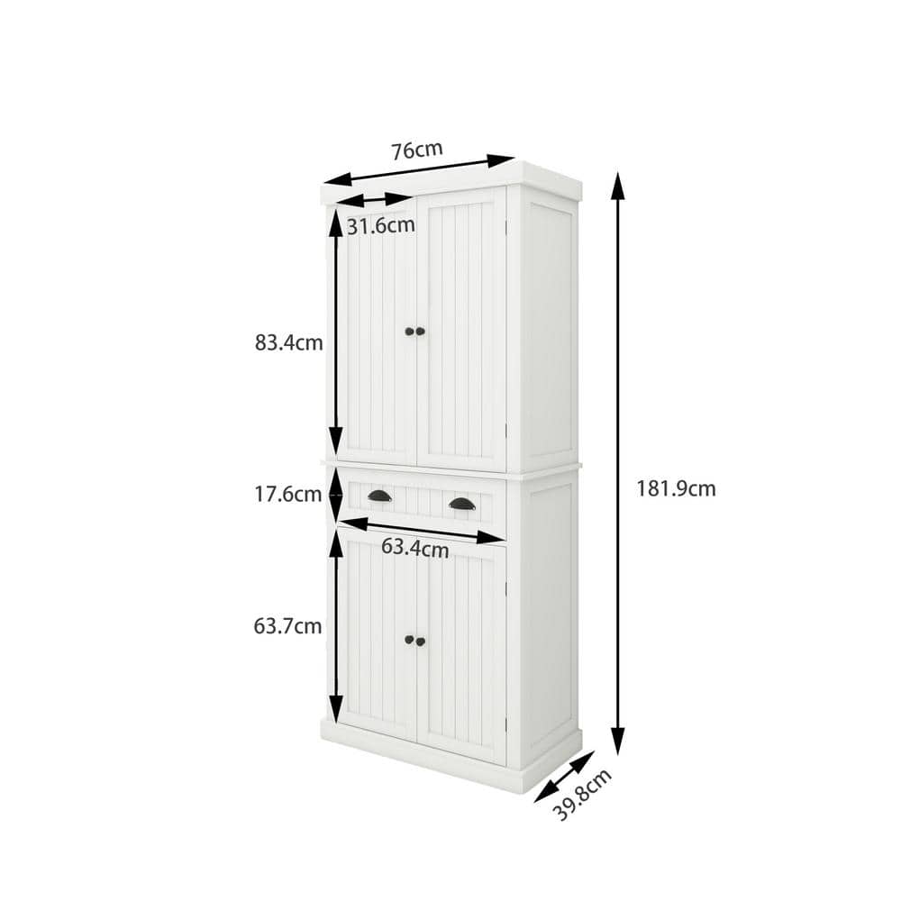 30 in. W x 16 in. D x 72 in. H in White Assemble Floor Diagonal Kitchen Cabinet with 4 Doors for Dining Room