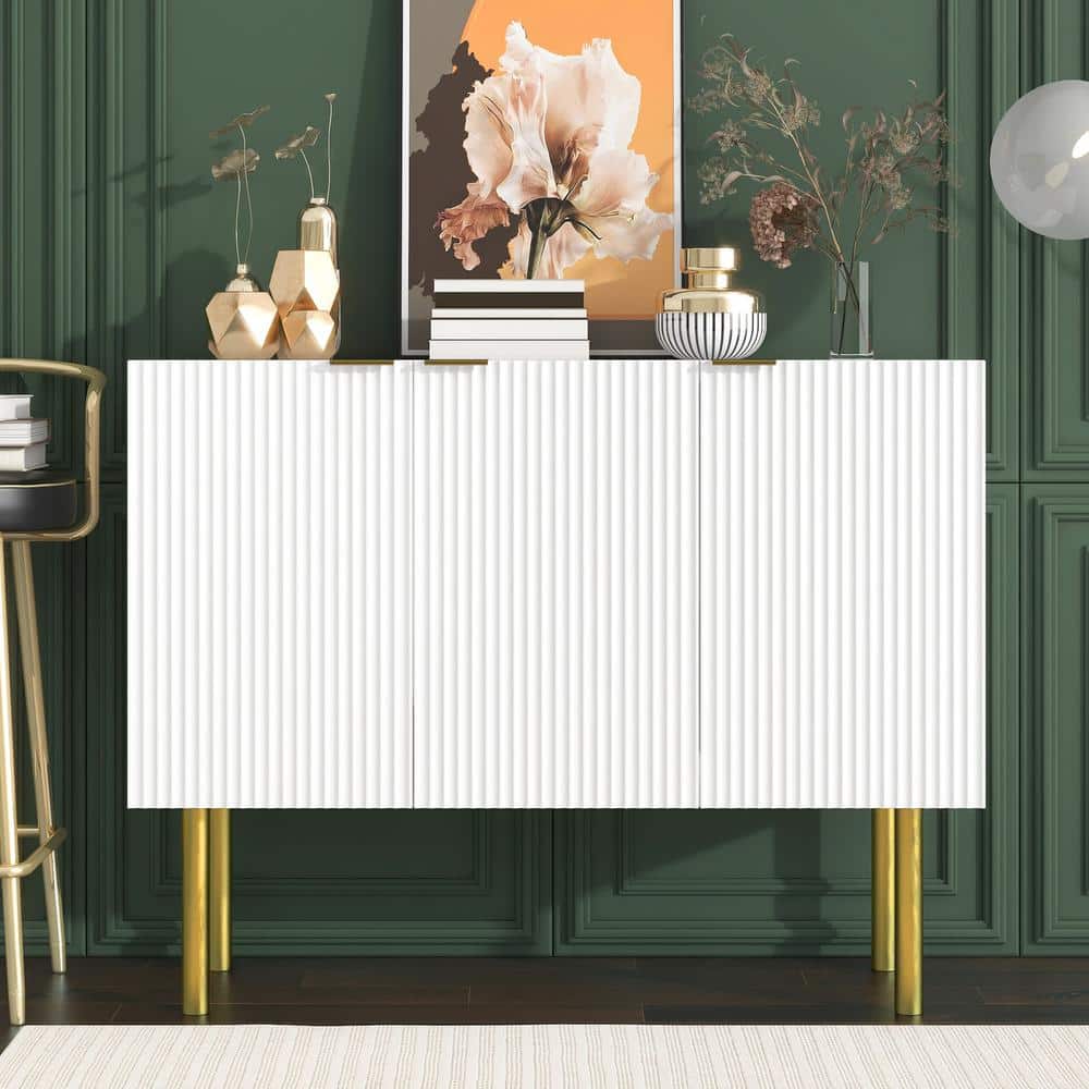 47.2-in W x 16.5-in D x 36.6-in H in White Particle Board Assemble Upper Pantry Kitchen Cabinet with Gold Metal Legs