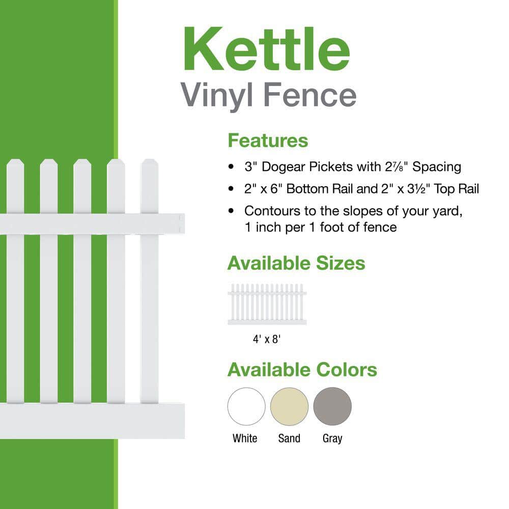 Barrette Outdoor Living Kettle Scallop Vinyl Fence Panel 4 ft. x 8 ft. - White