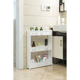Basicwise Ready to Assemble 5 in. x 21 in. x 28.25 in. Plastic Pantry Storage Kitchen Cabinet 3-Shelf Cart Rack Tower Wheels White