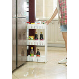 Basicwise Ready to Assemble 5 in. x 21 in. x 28.25 in. Plastic Pantry Storage Kitchen Cabinet 3-Shelf Cart Rack Tower Wheels White