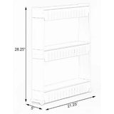 Basicwise Ready to Assemble 5 in. x 21 in. x 28.25 in. Plastic Pantry Storage Kitchen Cabinet 3-Shelf Cart Rack Tower Wheels White