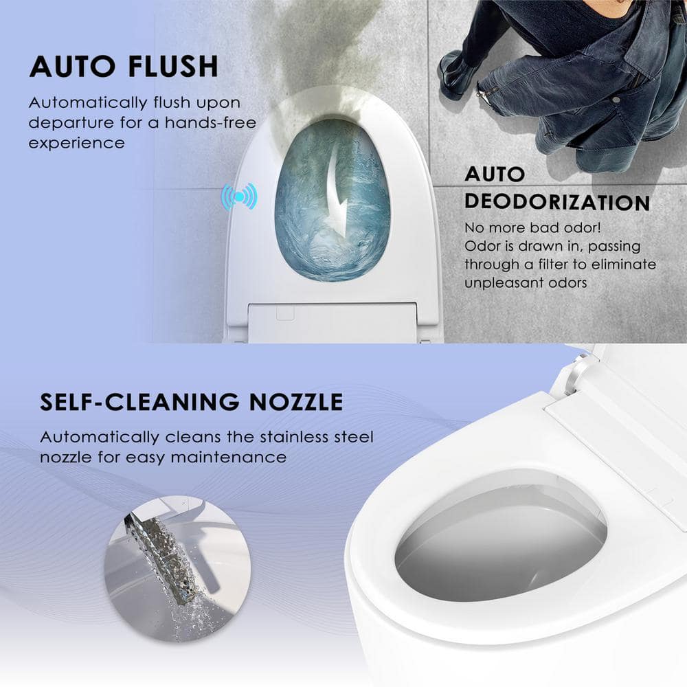 BENOLTI BN-6100S: Tankless Elongated Smart Bidet Toilet with Auto Flush & Heated Seat in White