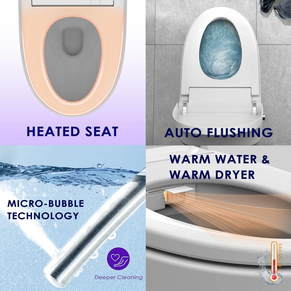 BENOLTI BN-6100S: Tankless Elongated Smart Bidet Toilet with Auto Flush & Heated Seat in White