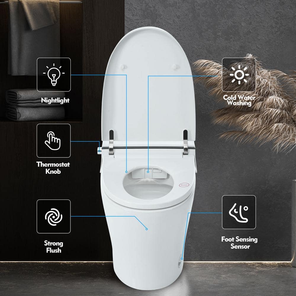 Smart Round Bidet Toilet with LED Light & Self-Cleaning Nozzle