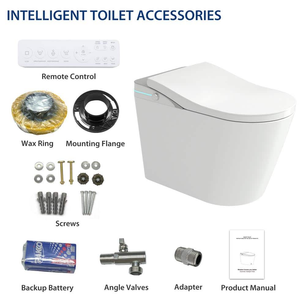 Smart 1-Piece 1.28 GPF Elongated Bidet Toilet with Heated Seat and Remote Control in Glossy White