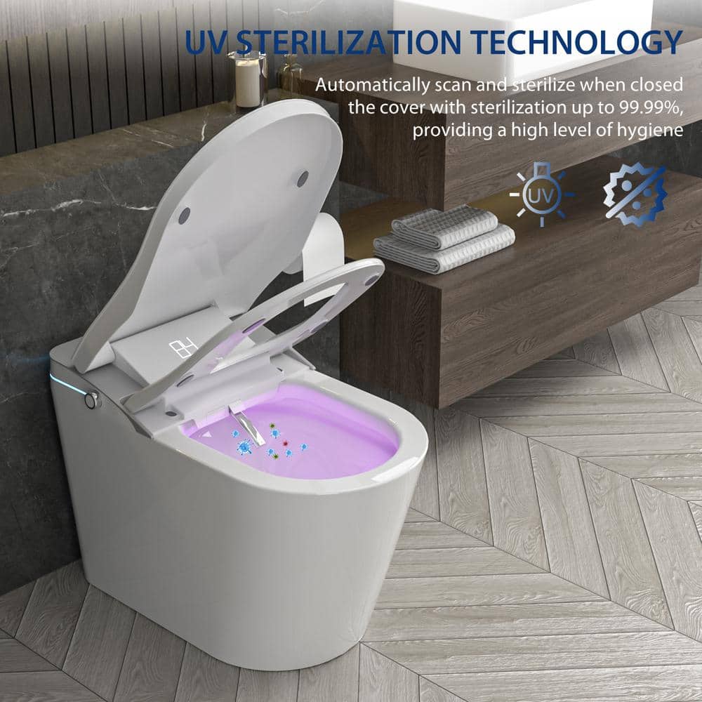 Smart 1-Piece 1.28 GPF Elongated Bidet Toilet with Heated Seat and Remote Control in Glossy White