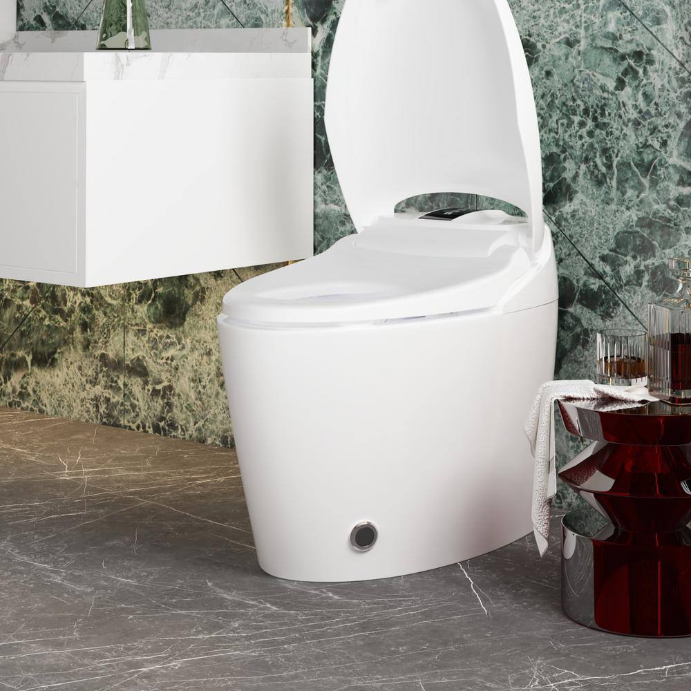 FUFU&GAGA Elongated Smart Bidet Toilet 1.28GPF White with Foot Sensing & Heated Self-Cleaning