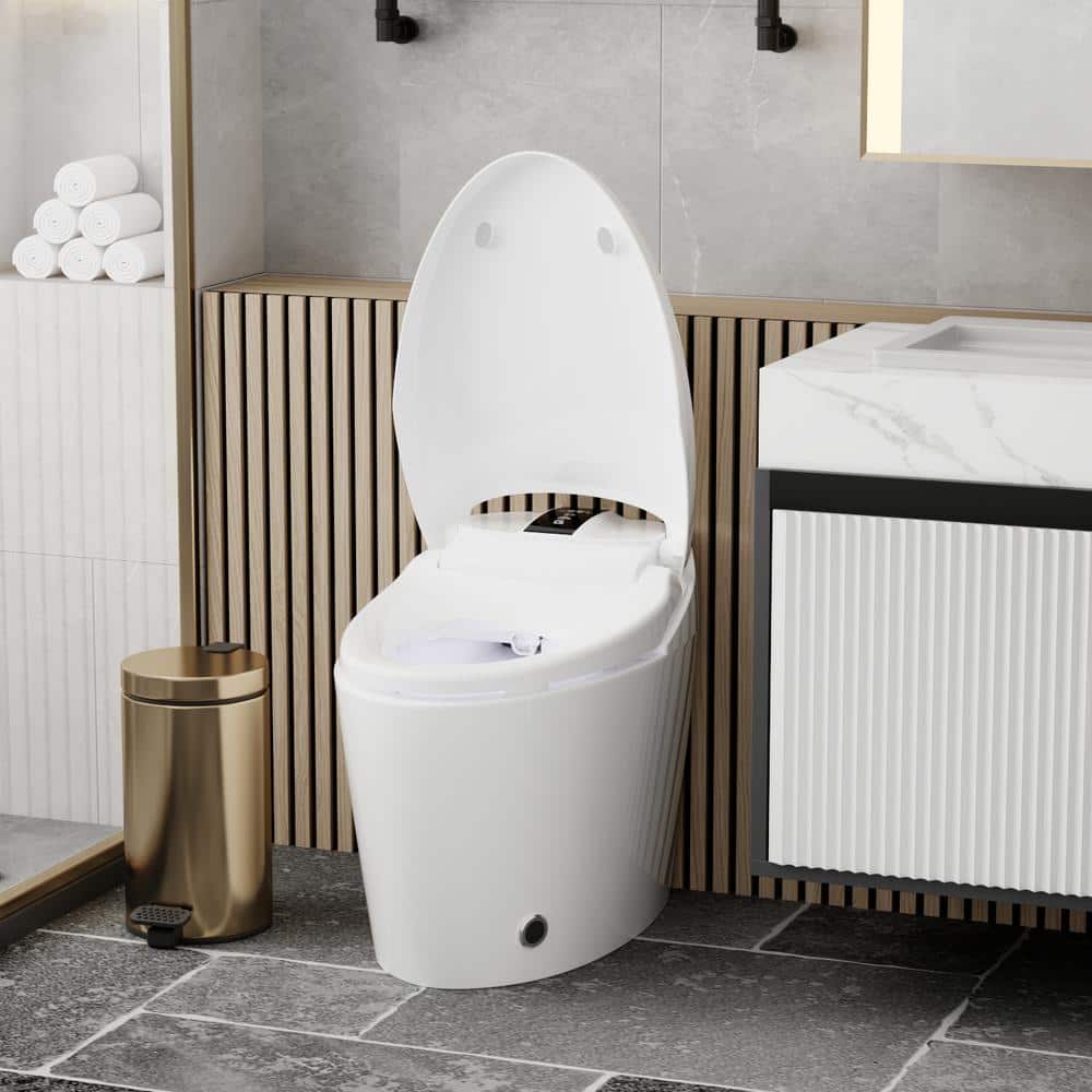 FUFU&GAGA Elongated Smart Bidet Toilet 1.28GPF White with Foot Sensing & Heated Self-Cleaning