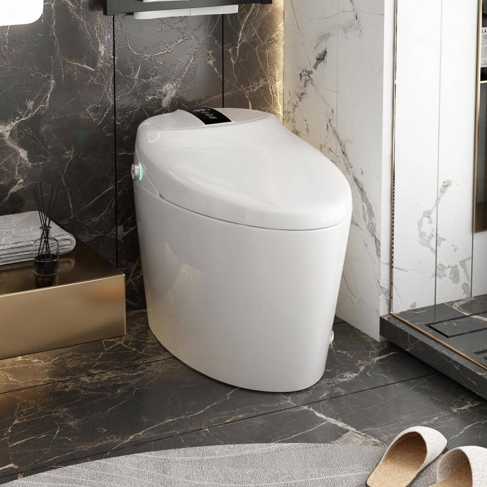 FUFU&GAGA Elongated Smart Bidet Toilet 1.28GPF White with Foot Sensing & Heated Self-Cleaning