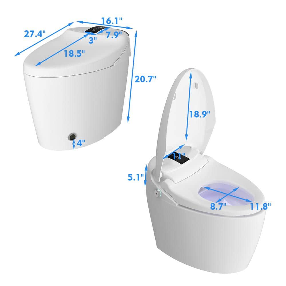 FUFU&GAGA Elongated Smart Bidet Toilet 1.28GPF White with Foot Sensing & Heated Self-Cleaning