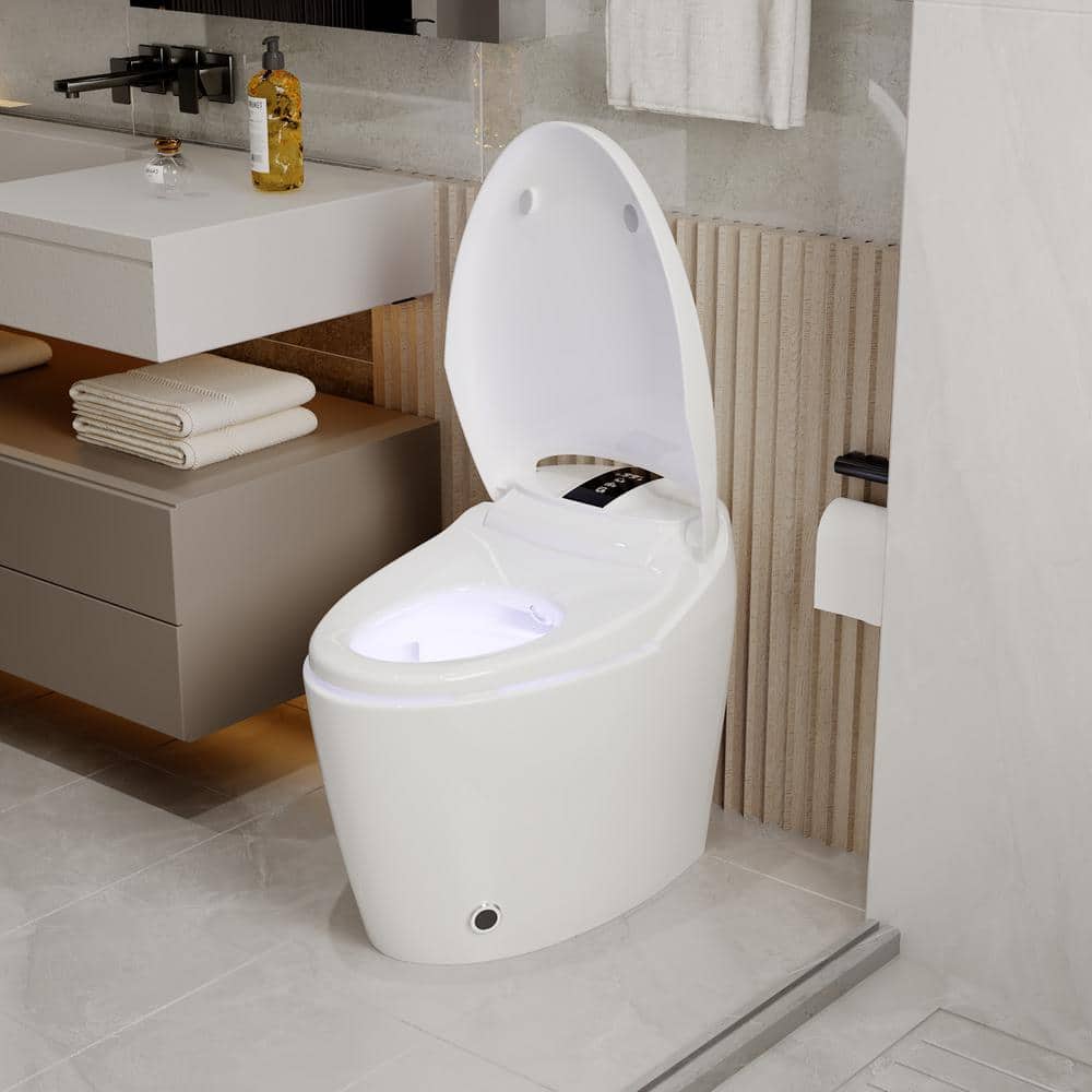 FUFU&GAGA Elongated Smart Bidet Toilet 1.28GPF White with Foot Sensing & Heated Self-Cleaning